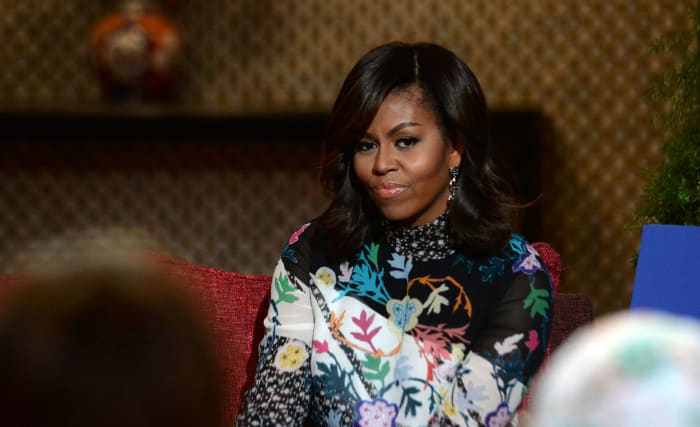 Michelle Obama in Peter Pilotto at the "Let Girls Learn" program in Marrakesh, Morocco on Tuesday. Photo: Fadel Senna/AFP/Getty Images