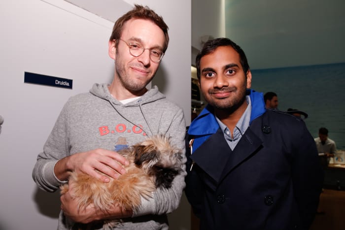 Designer Scott Sternberg and actor Aziz Ansari at a Band of Outsiders event. Photo: JP Yim/Getty Images Entertainment
