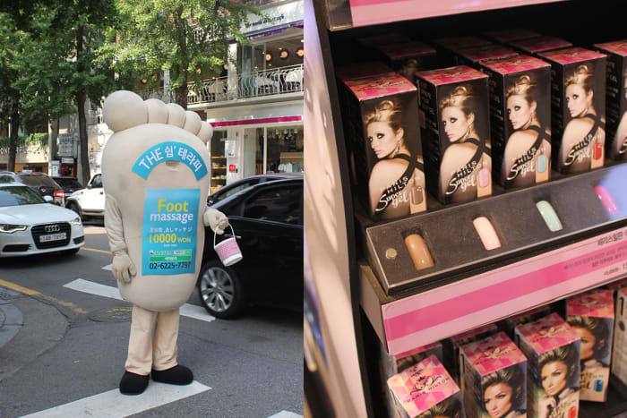 I felt bad for the foot guy, because it was really hot that day. Also, Paris Hilton has a line of "gel" nail polish, spotted at LOHB. Photos: Cheryl Wischhover/Fashionista
