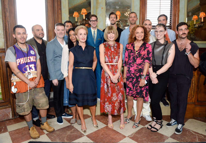 Carolina Herrera, Anna Wintour and Diane von Furstenberg with the 2015 CFDA/'Vogue' Fashion Fund finalists. Photo: Joe Schildhorn/BFA.com
