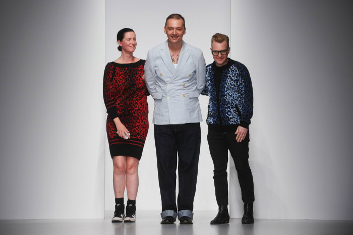 Designers Cozette McCreery, Joe Bates and Sid Bryan at Sister by Sibling's spring 2014 show at London Fashion Week. Photo: Stuart C. Wilson/Getty Images