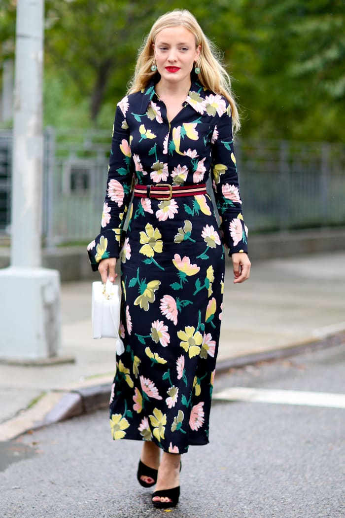 Stylist, consultant and Vestiaire Collective's contributing fashion director Kate Foley in Marni with Mark Cross bag. Photo: Imaxtree