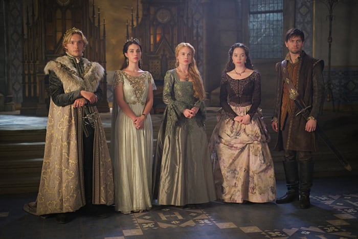 Queen Mary and her 16th century #squad on Reign. Toby Regbo as King Francis II, Adelaide Kane as Mary, Queen of Scotland and France, Celina Sinden as Greer, Anna Popplewell as Lola and Torrance Coombs as Bash. Photo: Sven Frenzel/The CW
