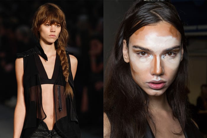 Guido's braid at Alexander Wang in 2009 and extreme contouring at Hood by Air for Spring 2016. Photos: Thomas Concordia/Getty Images and Imaxtree