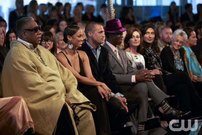 Andrew Leon Talley, Tyra Banks, Nigel Barker and J. Alexander watch an Anna Sui runway show featuring contestants on the final episode of "America's Next Top Model" cycle 14. Photo: Martina Monica Tolot/The CW