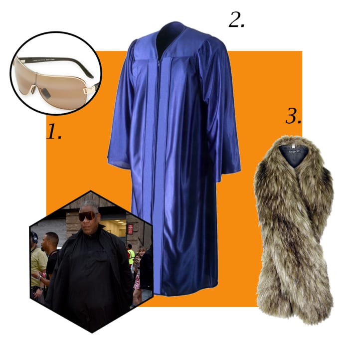 1. Maui Jim Maka Shield Sunglasses, $299.00, available at Nordstrom; 2. Royal blue gown, $15.95, available at Graduation Source; 3. Topshop faux fur stole, $52, available at Topshop. Photo: Michael Stewart/Getty Images