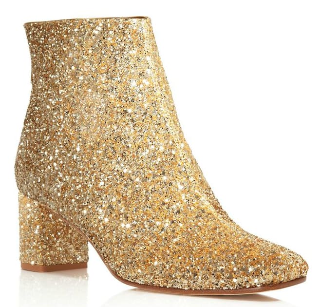 Kate Spade New York glitter mid-heel booties, $398, available at Bloomingdale's.