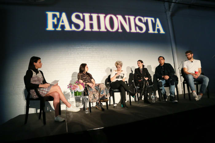 Fashionista's Chantal Fernandez moderates a panel of five online editors at our 2015 "How to Make It in Fashion" conference in New York City. Photo: Fashionista