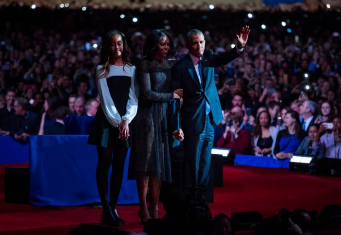 President Barack Obama, First Lady Michelle Obama and daughter Malia Obama at Obama's farewell address at McCormick Place on Tuesday in Chicago. Photo: Darren Hauck/Getty Images
