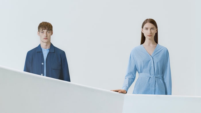 An image from the Cos x Agnes Martin collection look book shot on location at the Solomon R. Guggenheim Museum, New York. Photo: Cos