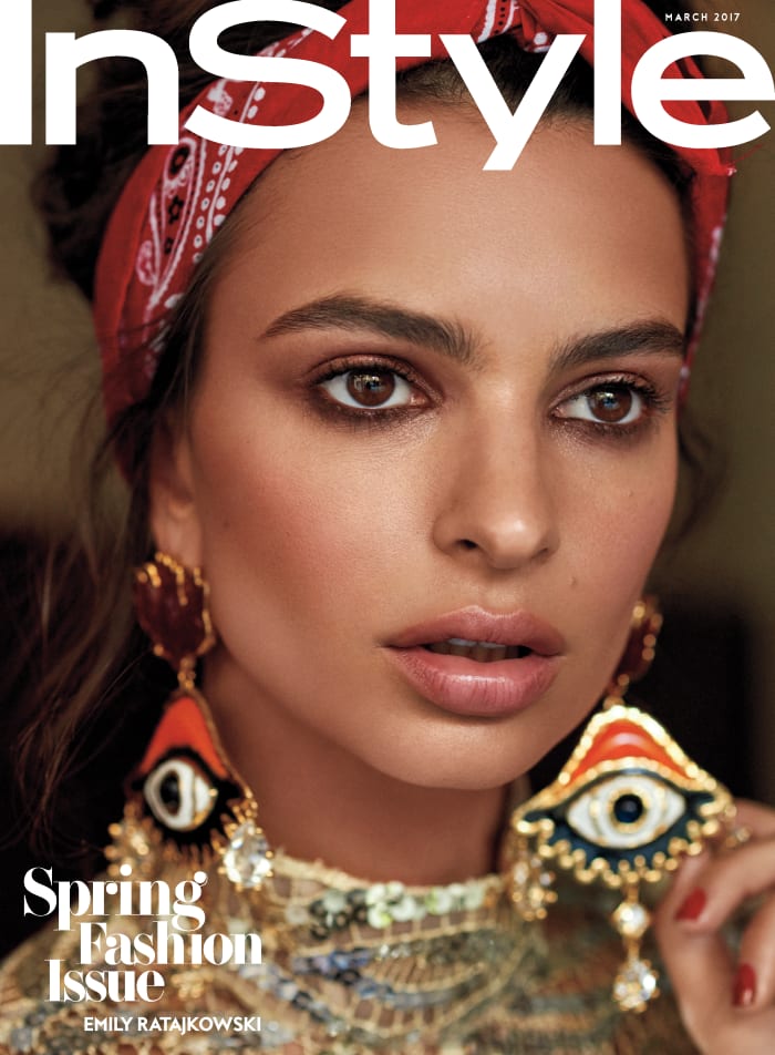Emily Ratajkowski in a Marc Jacobs minidress and DSquared2 earrings on the March subscriber cover of 'InStyle.' Photo: Carter Smith/InStyle