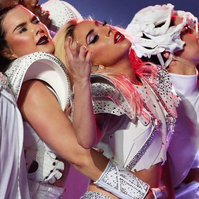 Lady Gaga performs at the 2017 Super Bowl Halftime Show on Sunday in Houston, Texas. Photo: @marcbeauty/Instagram