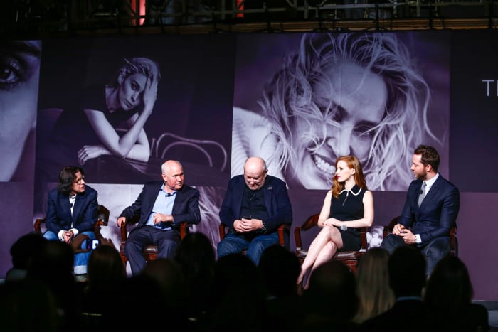 Fran Lebowitz, Steve McCurry, Peter Lindbergh, Jessica Chastain and Derek Blasberg. Photo: Courtesy of Pirelli