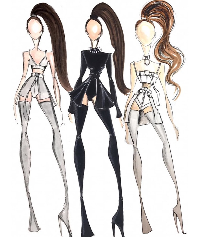 Sketches of the three looks designed by Hearns. Photo: @bryanhearns/Instagram