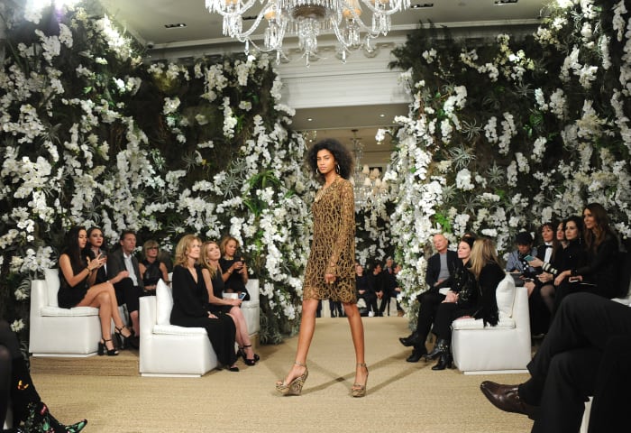 Imaan Hammam at Ralph Lauren's Spring 2017 "see now, buy now" runway show. Photo: Desiree Navarro/WireImage