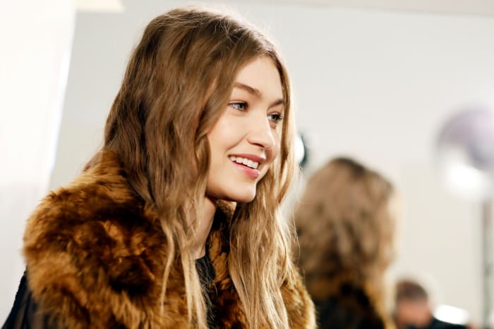 Gigi Hadid backstage at Fendi's Fall 2017 show during Milan Fashion Week. Photo: Tristan Fewings/Getty Images
