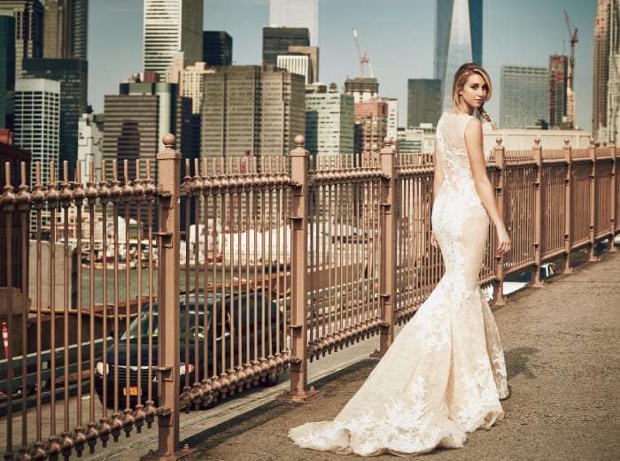 Whitney Port poses in The City (hehe) for Pronovias It Brides 2016 campaign. Photo: courtesy Pronovias