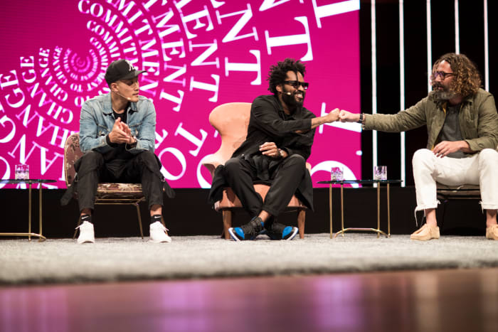 Dao-Yi Chow, Maxwell Osborne and John Moore on the "Fashion for a Cause" panel at the 2017 Copenhagen Fashion Summit. Photo: Copenhagen Fashion Summit