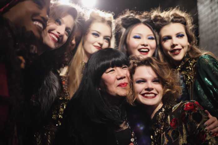 Anna Sui with models backstage at her Fall 2017 runway show. Photo: @annasui/Instagram