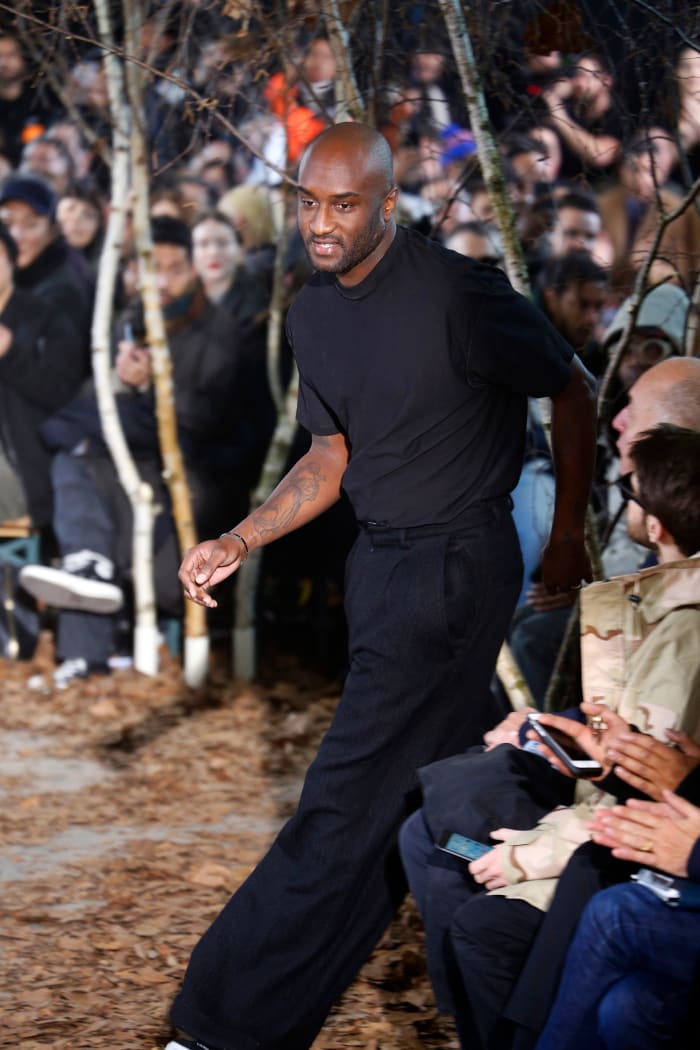 Virgil Abloh at Off-White's Fall 2017 show as part of Paris Fashion Week. Photo: Estrop/Getty Images