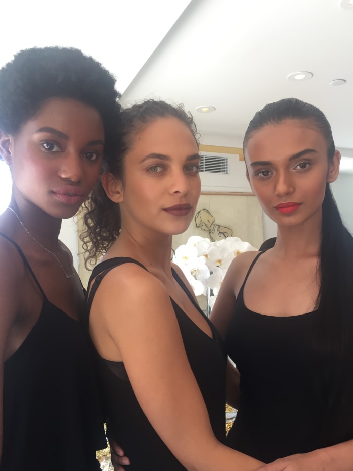 Models wearing shades from the MatteTrance collection at a press event. Photo: Stephanie Saltzman/Fashionista