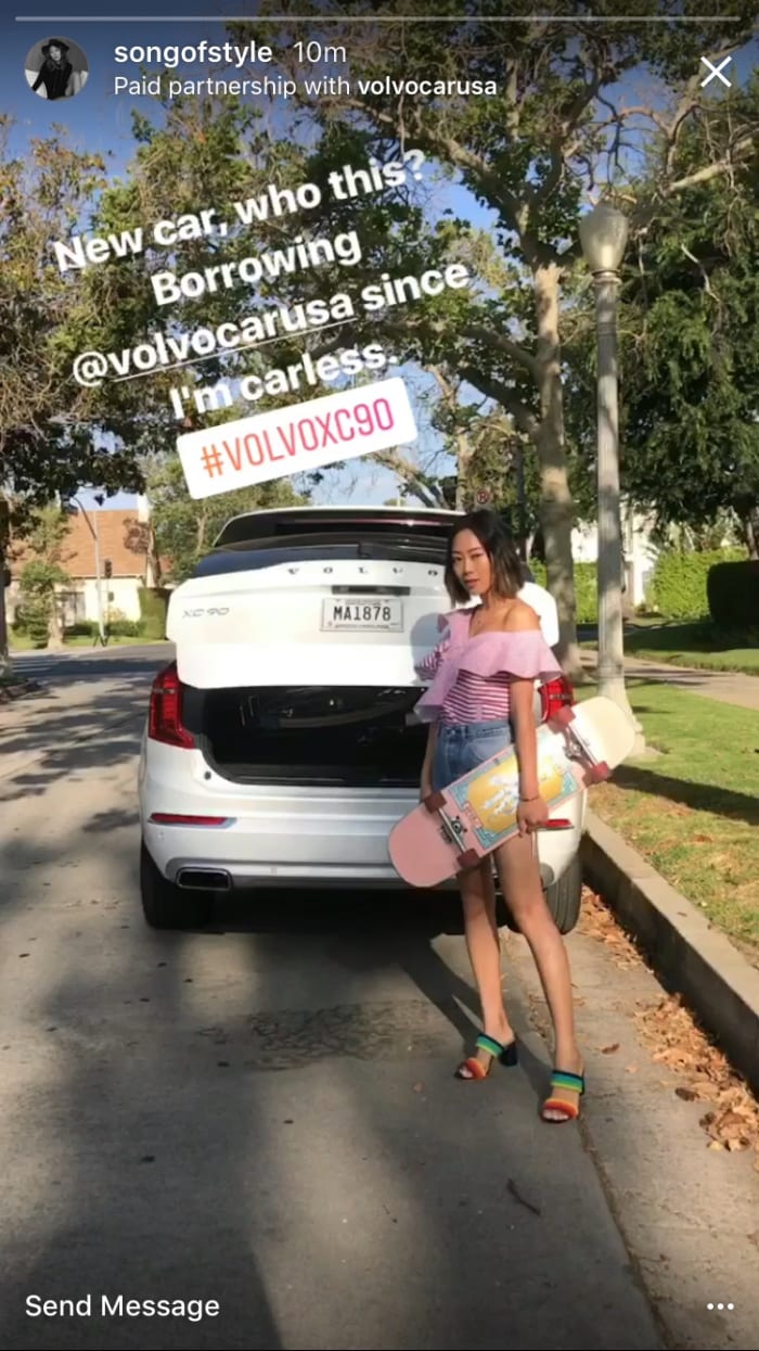 Instagram's new "Paid partnership with" feature in Song of Style's Instagram story. Photo: Instagram