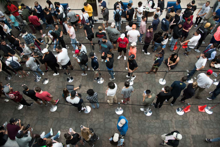 Fans wait outside the Kanye West "Pablo" pop-up at Stonebriar Centre in Frisco, Texas. Photo: Cooper Neill/Getty Images