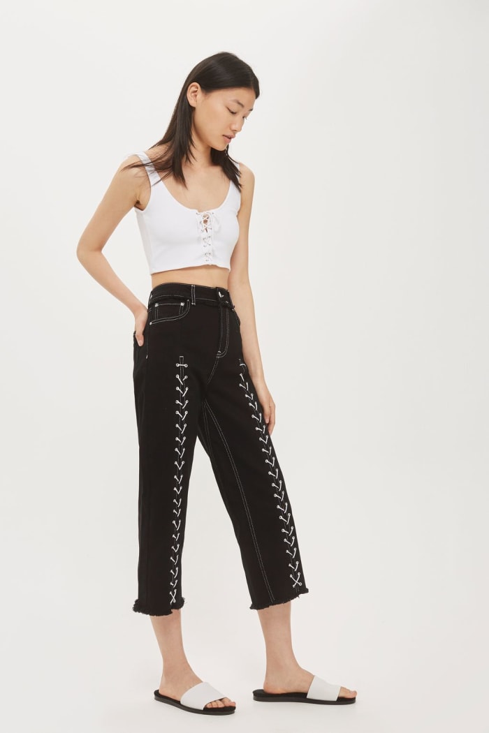 Topshop Moto Lace Up Cropped Wide Leg Jeans, $100, available at Topshop.