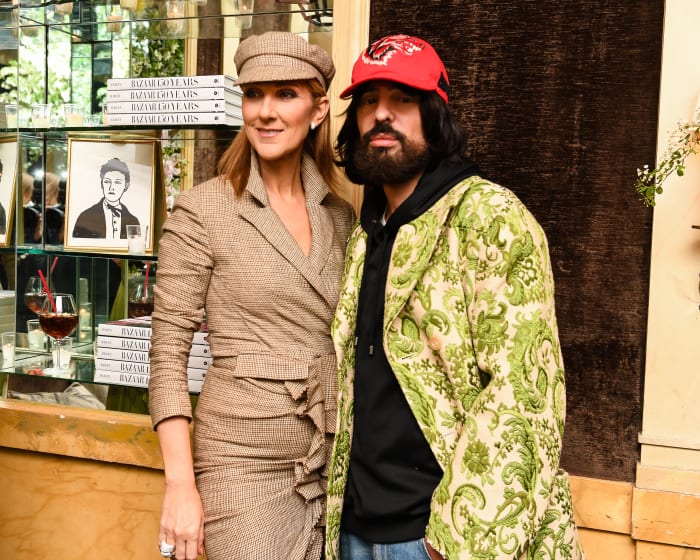 Céline Dion and Alessandro Michele celebrate 'Harper’s BAZAAR: 150 Years: The Greatest Moments' at the Carlyle in New York. Photo: courtesy American Express Platinum