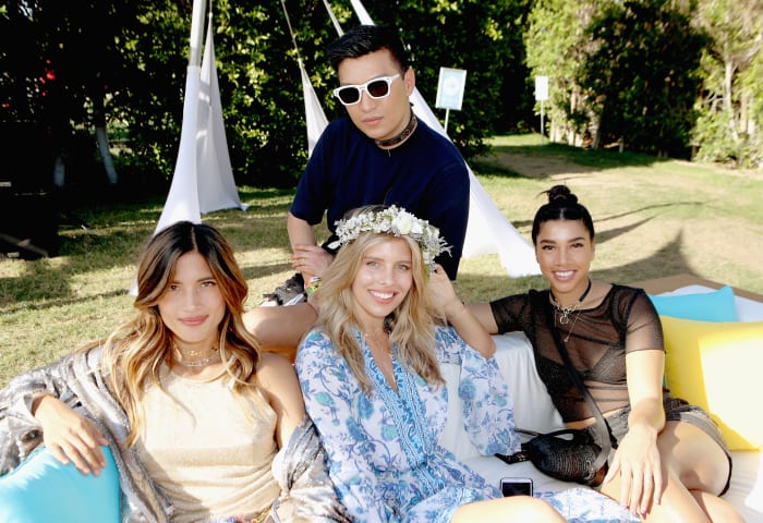 Just chillin' at the 'chella AmEx Platinum House. Top: Bryanboy. Bottom row, L-R: Rocky Barnes, A Bikini A Day founder Natasha Oakley and Hannah Bronfman. Photo: Getty/courtesy American Express Platinum