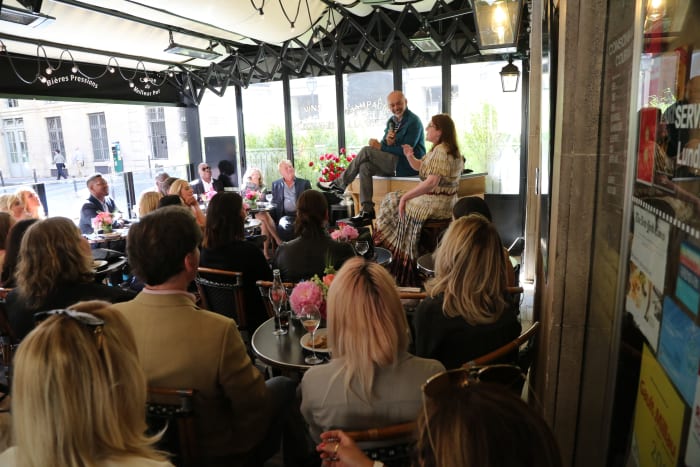 Christian Louboutin and Glenda Bailey at an American Express Platinum x Harper's Bazaar Q&A in Paris. Photo: courtesy of American Express Platinum