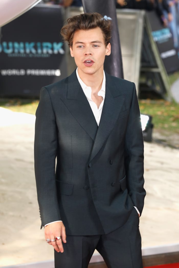 Harry Styles in Gucci at the "Dunkirk" world premiere at Odeon Leicester Square on Thursday in London. Photo: Tristan Fewings/Getty Images