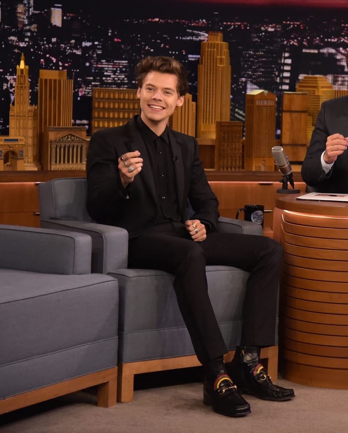Harry Styles in Alexander McQueen on "The Tonight Show Starring Jimmy Fallon" on Wednesday in New York. Photo: J. Kempin/Getty Images for NBC