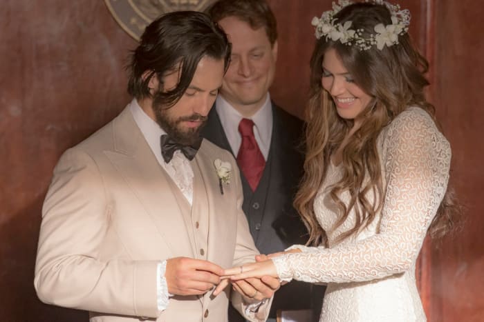 Oh, to be Mandy Moore in this moment. Milo Ventimiglia and Moore in "This Is Us," with costume design by Hala Bahment. Photo: Ron Batzdorff/NBC