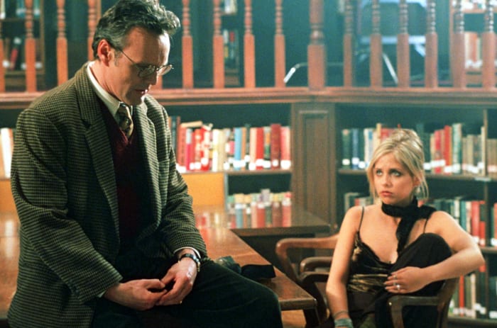 Watcher Giles (Anthony Head) and Buffy. Where can I get that cami now?. Photo: © 1997-2003 Twentieth Century Fox Film Corporation. All Rights Reserved.