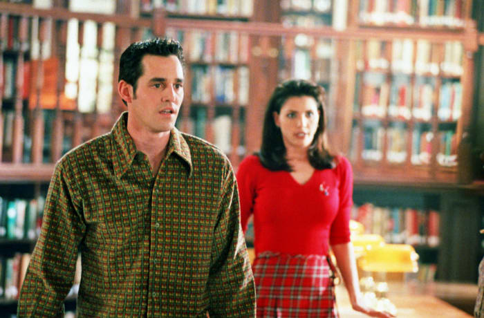 Xander (Nicholas Brendon) and Cordelia (Charisma Carpenter) in the realized version of Bergstrom's above sketch. Photo: © 1997-2003 Twentieth Century Fox Film Corporation. All Rights Reserved.