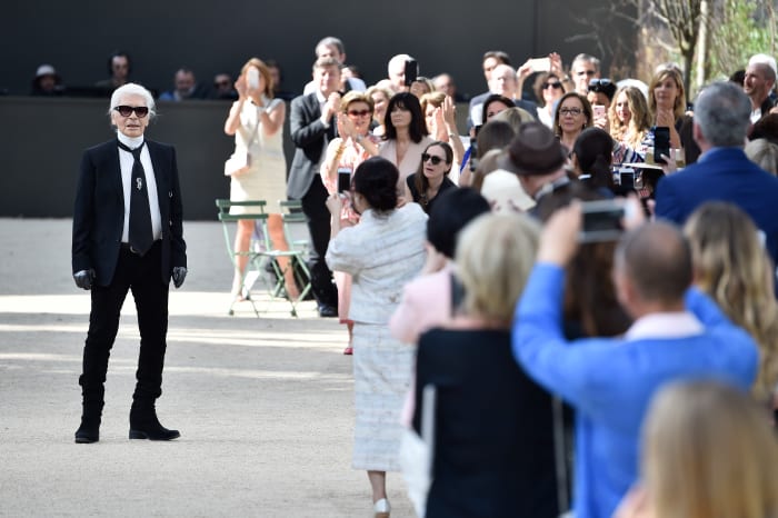 Karl Lagerfeld on the runway during Chanel Haute Couture's Fall 2017 show in July 2017 in Paris. Photo: Pascal Le Segretain/Getty Images