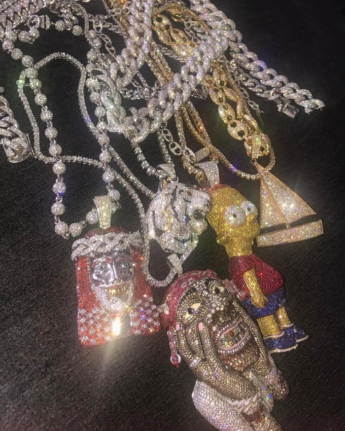 A collection of custom chains for Lil Yachty. Photo: @rafaelloandco/Instagram