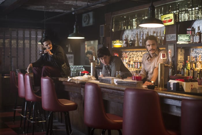 Frankie (James Franco) in his Cuban heels, Paul (Chris Coy) and Vincent (also Franco). Photo: Paul Schiraldi/HBO