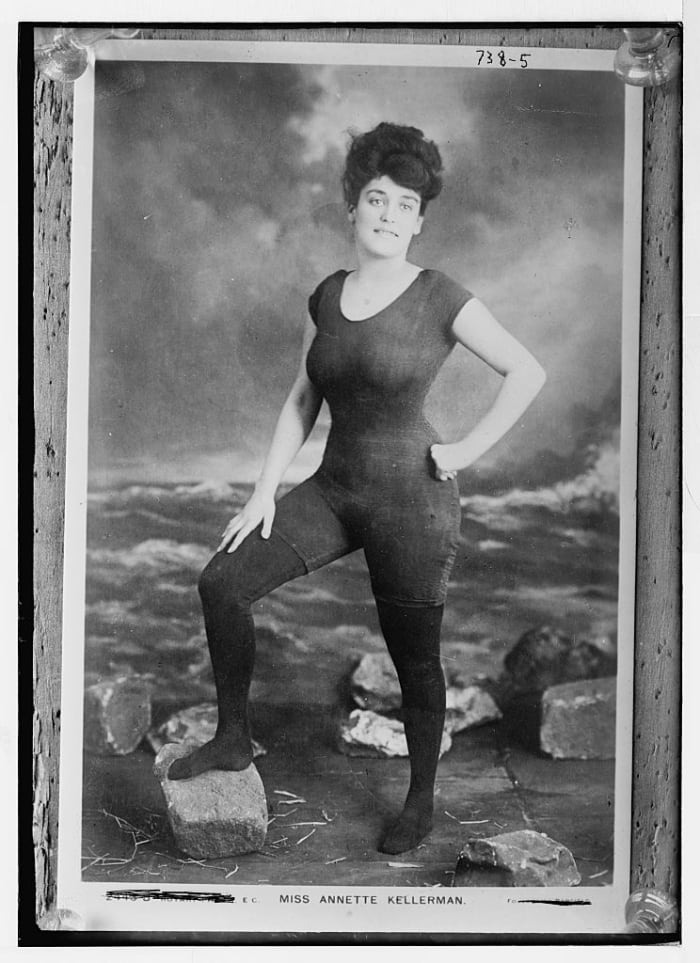 Australian swimmer, diver and performer Annette Kellerman was an early champion of one-piece bathing costumes for women. Photo: Library of Congress