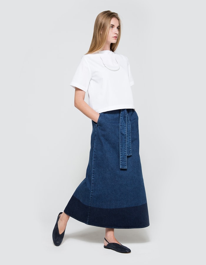NSCO Denim Skirt, $258, available at Need Supply Co. Photo: Courtesy of Need Supply Co.
