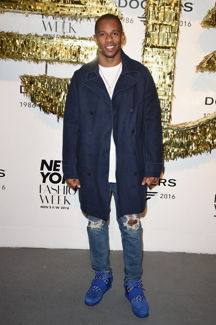 Victor Cruz and his impressive denim game at the Dockers x CFDA NYFWM opening party earlier this year. Photo: Nicholas Hunt/Getty Images