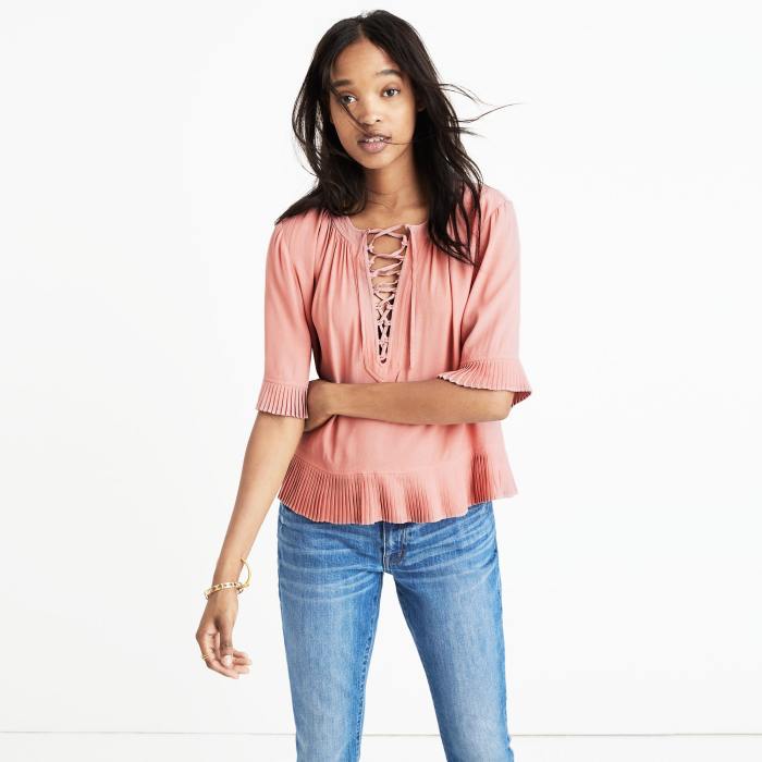 Maura's Pretty Pink Lace-Up Top - Fashionista