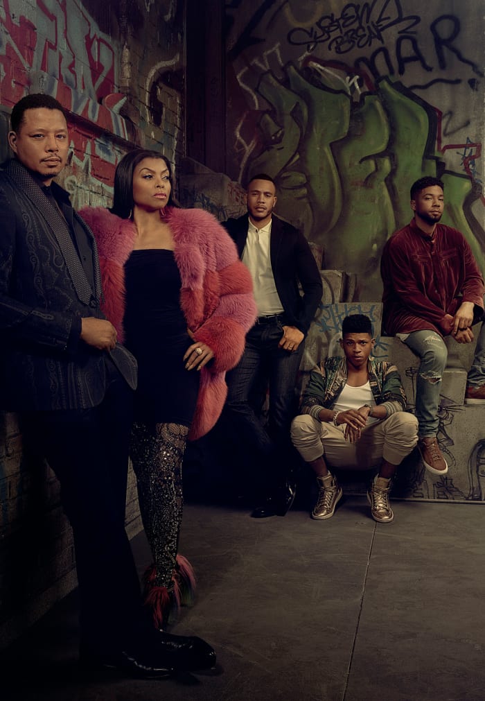 L-R: Terrence Howard, Taraji P. Henson, Trai Byers, Bryshere Gray and Jussie Smollett pose for 'Empire' season three. Photo: Michael Lavine/FOX