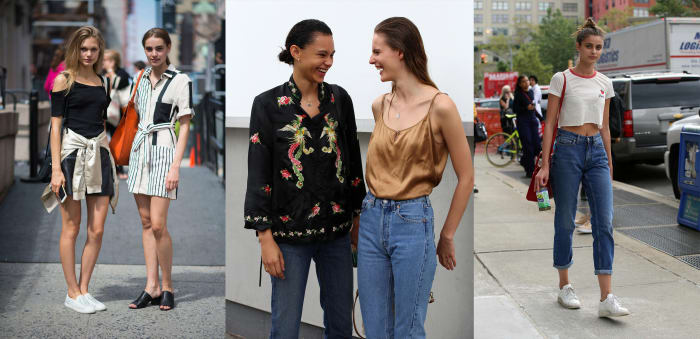 Annika Krijt and Romy Schonberger, Binx Walton and Tilda Lindstam, Taylor Hill. Photos: Imaxtree; Angela Datre/Fashionista (2)