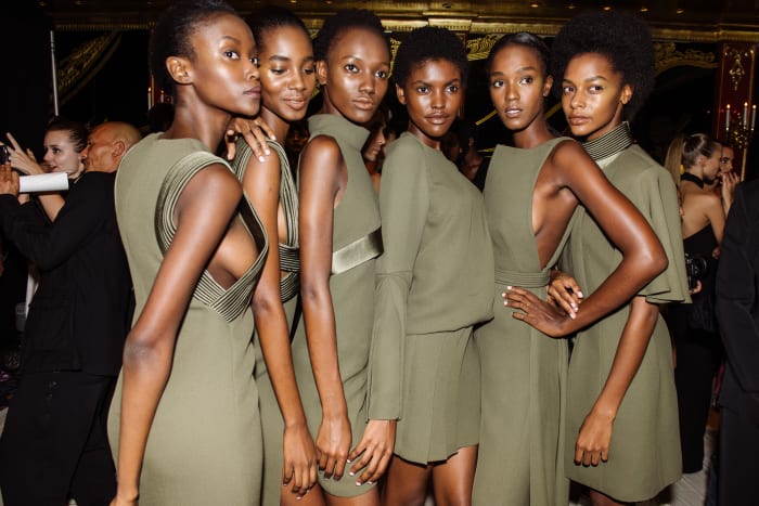 Models backstage at Brandon Maxwell's spring 2017 runway show. Photo: Nina Westervelt/Brandon Maxwell