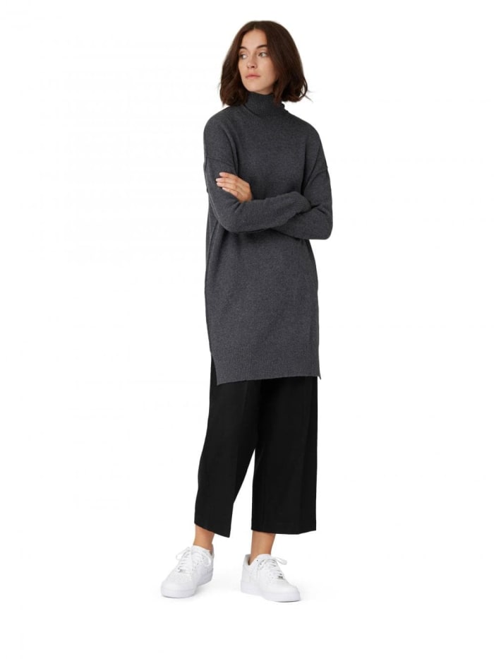 Frank & Oak Mock Neck Mini Sweater Dress in Dark Heather Gray, $95, available at frankandoak.com.