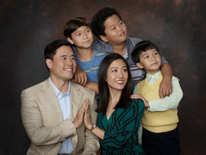 Louis Huang (Randall Park), Emery Huang (Forrest Wheeler), Jessica Huang (Constance Wu), Eddie Huang (Hudson Yang) and Evan Huang (Ian Chen). Photo: Bob D'Amico/ABC