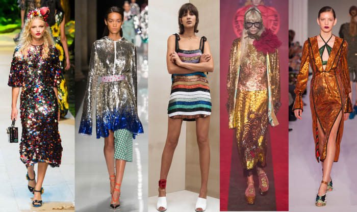 Looks from L-R: Dolce & Gabbana, Au Jour Le Jour, Attico, Gucci and Marco de Vincenzo. Photos: Imaxtree (2), Courtesy of Attico, Imaxtree (2)