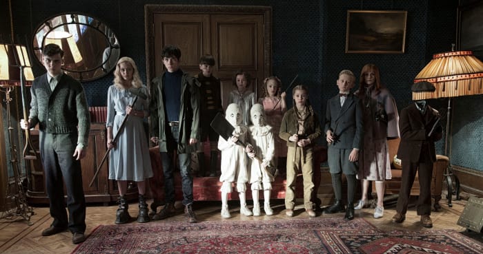 Let's do this. Left to right: Enoch (Finlay Macmillan), Emma (Ella Purnell), Jake (Asa Butterfield), Hugh (Milo Parker), Bronwyn (Pixie Davies), the twins (Thomas and Joseph Odwell), Claire (Raffiella Chapman), Fiona (Georgia Pemberton), Horace (Hayden Keeler-Stone), Olive (Lauren McCrostie), and Millard (Cameron King) Photo: Jay Maidment.